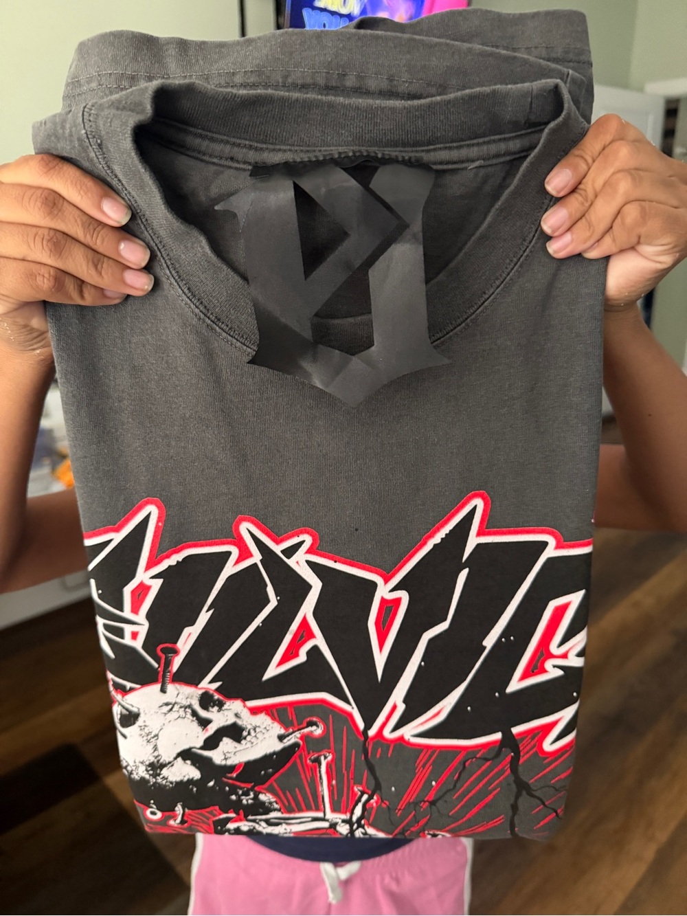 Men's Black Short Sleeve Graphic Tee with Red Accent